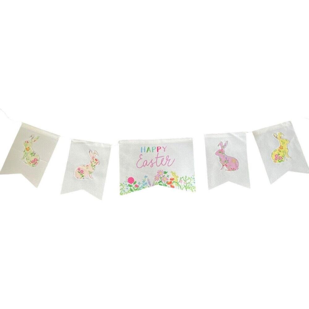 Happy Easter Banner Bunny Bunnies 5 ft Reusable Decor Flowers Spring Deck‎ Party